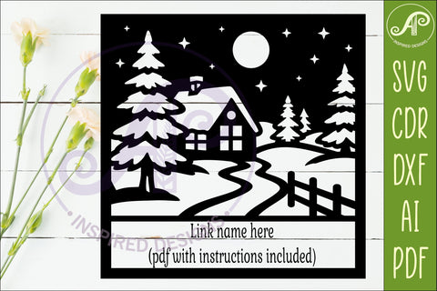 Winter Cabin SVG, Snowy Forest Scene Laser Cut Wall Art SVG APInspireddesigns 