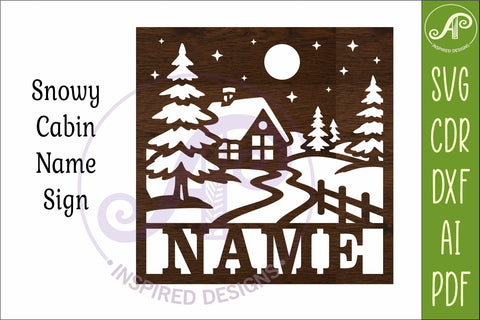 Winter Cabin SVG, Snowy Forest Scene Laser Cut Wall Art SVG APInspireddesigns 