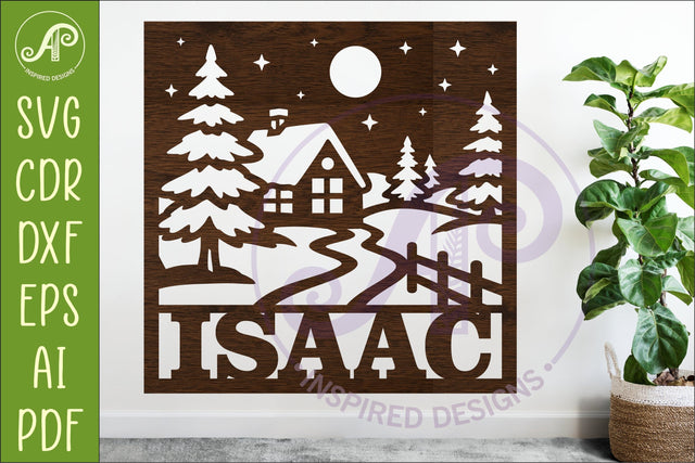 Winter Cabin SVG, Snowy Forest Scene Laser Cut Wall Art SVG APInspireddesigns 