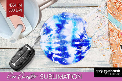 Winter Car Coaster PNG - Tie Dye Coaster Sublimatoin Sublimation OrangeBrushStudio 