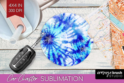 Winter Car Coaster PNG - Tie Dye Coaster Sublimatoin Sublimation OrangeBrushStudio 
