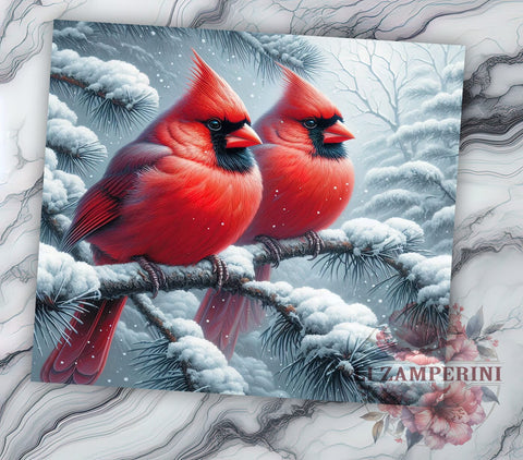 Winter Cardinal Christmas Tumbler Wrap, Red Cardinals, Winter Birds, Tumbler Wrap, Sublimation Design, Christmas Decor, Birdwatching Gift, Nature Lover Sublimation Li Zamperini 