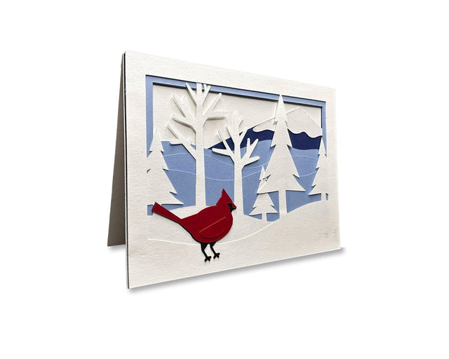 Winter Cardinal Layered Card SVG Cut File 3D Paper Flowingcreek 