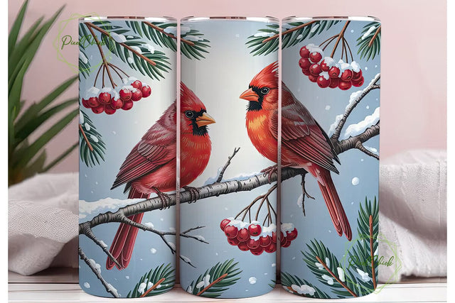 Winter Cardinals 20oz Tumbler Wrap Sublimation PixelChick 
