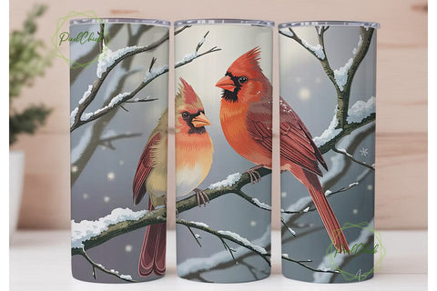 Winter Cardinals 20oz Tumbler Wrap Sublimation PixelChick 