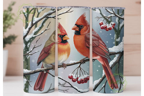 Winter Cardinals 20oz Tumbler Wrap Sublimation PixelChick 
