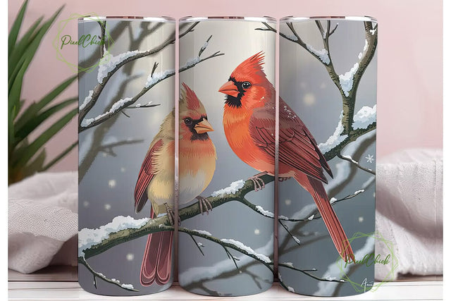 Winter Cardinals 20oz Tumbler Wrap Sublimation PixelChick 
