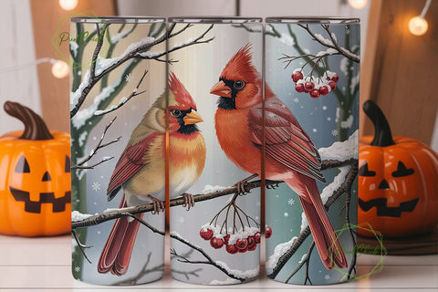 Winter Cardinals 20oz Tumbler Wrap Sublimation PixelChick 