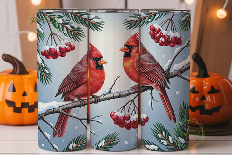 Winter Cardinals 20oz Tumbler Wrap Sublimation PixelChick 