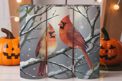 Winter Cardinals 20oz Tumbler Wrap Sublimation PixelChick 
