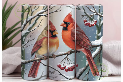Winter Cardinals 20oz Tumbler Wrap Sublimation PixelChick 