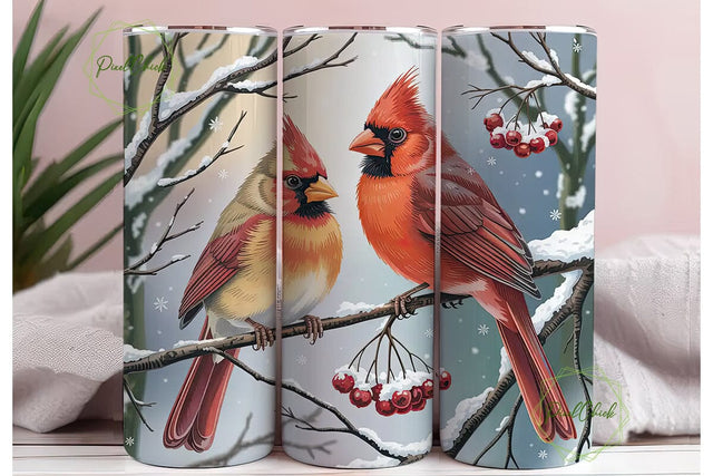 Winter Cardinals 20oz Tumbler Wrap Sublimation PixelChick 