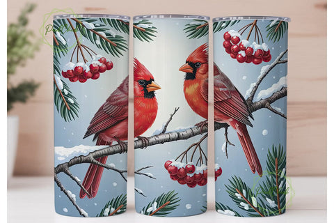 Winter Cardinals 20oz Tumbler Wrap Sublimation PixelChick 