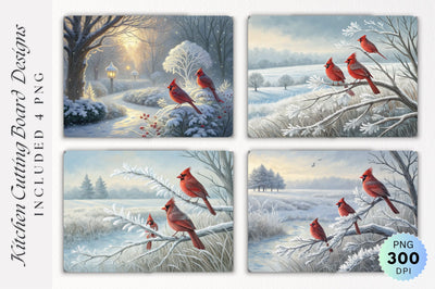 Winter Cardinals Chirping on Frosty Branch Cutting Board Sublimation Regulrcrative 