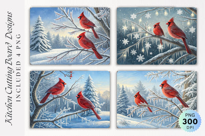 Winter Cardinals on Icy Branches Cutting Board Sublimation Regulrcrative 