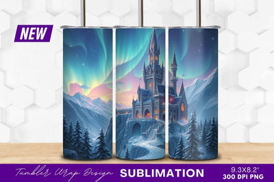 Winter castle aurora borealis dreamscape tumbler png Sublimation Regulrcrative 