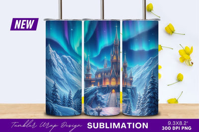 Winter Castle Aurora Borealis Landscape Digital Art Sublimation Regulrcrative 