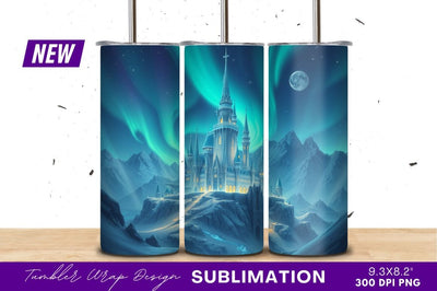 Winter castle aurora borealis moon tumbler png Sublimation Regulrcrative 