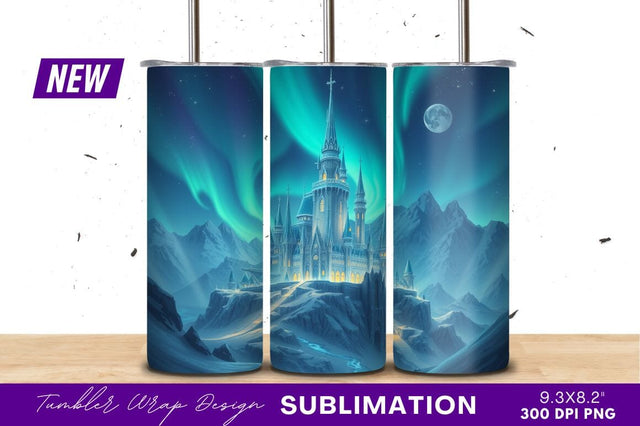 Winter castle aurora borealis moon tumbler png Sublimation Regulrcrative 