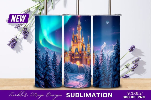 Winter Castle Aurora Borealis Nighttime Landscape Sublimation Regulrcrative 