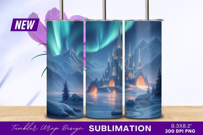 Winter Castle Aurora Borealis Snowy Landscape Sublimation Regulrcrative 