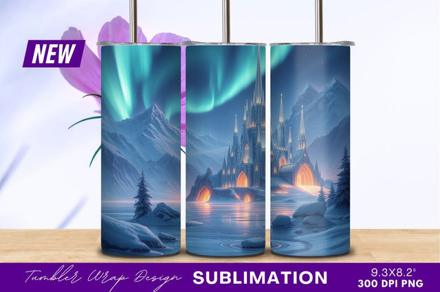 Winter Castle Aurora Borealis Snowy Landscape Sublimation Regulrcrative 