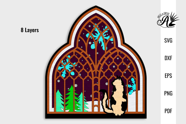 Winter Cat in Window SVG cut files SVG Angel on Empire 
