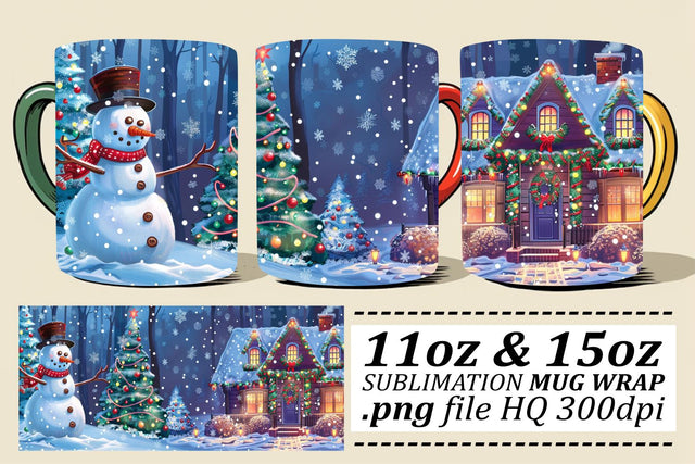 Winter Christmas Landscape Mug Wrap for Sublimation - Fits 11oz & 15oz Sublimation afrosvg 