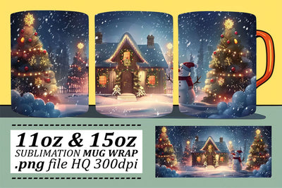Winter Christmas Landscape Mug Wrap Sublimation for 11oz & 15oz Mugs Sublimation afrosvg 