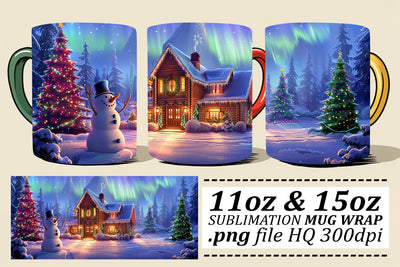 Winter Christmas Mug Wrap for Sublimation - Festive 11oz & 15oz Mugs Sublimation afrosvg 