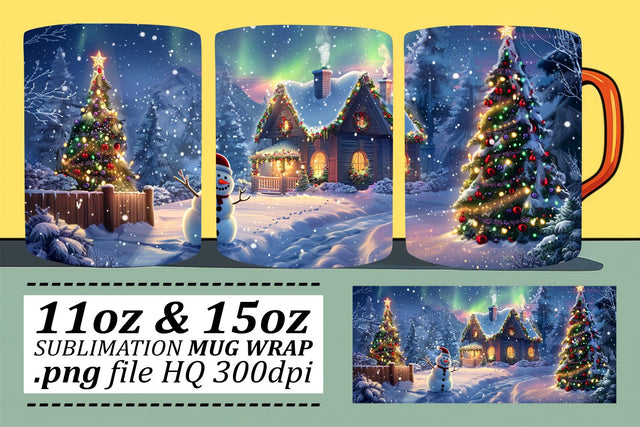 Winter Christmas Mug Wrap Sublimation with Festive Landscape - 11oz & 15oz Sublimation afrosvg 