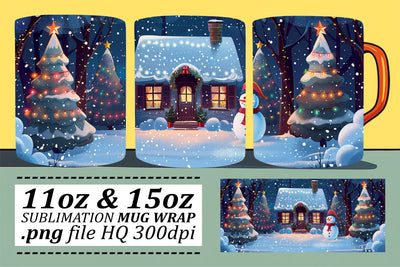 Winter Christmas Mug Wrap with Festive Landscape for Sublimation - 11oz & 15oz Sublimation afrosvg 