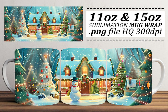 Winter Christmas Scene Mug Wrap Sublimation - 11oz & 15oz Mugs Sublimation afrosvg 