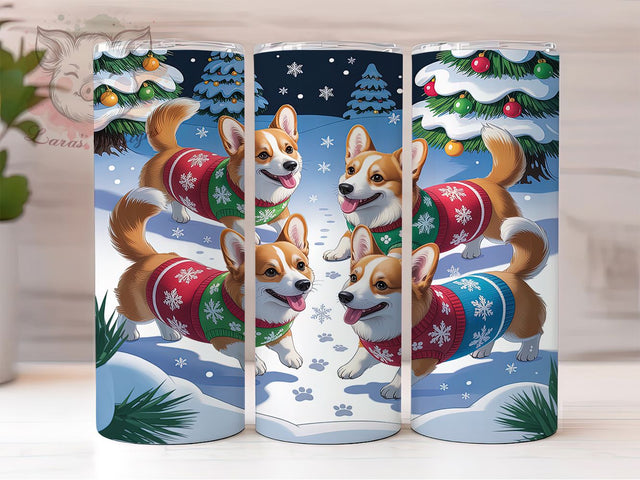 Winter Corgi Christmas Tumbler, Cute Dog Christmas Wrap, Festive Pup Sublimation Design, Holiday Corgi Cup, 20Oz Skinny Tumbler Wrap, Snowy Pet Mug, Adorable Dog Christmas Design Sublimation Lara' s Designs 