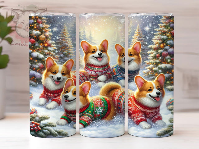 Winter Corgi Christmas Tumbler, Cute Dog Christmas Wrap, Festive Pup Sublimation Design, Holiday Corgi Cup, 20Oz Skinny Tumbler Wrap, Snowy Pet Mug, Adorable Dog Christmas Design Sublimation Lara' s Designs 