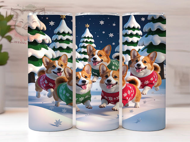 Winter Corgi Christmas Tumbler, Cute Dog Christmas Wrap, Festive Pup Sublimation Design, Holiday Corgi Cup, 20Oz Skinny Tumbler Wrap, Snowy Pet Mug, Adorable Dog Christmas Design Sublimation Lara' s Designs 