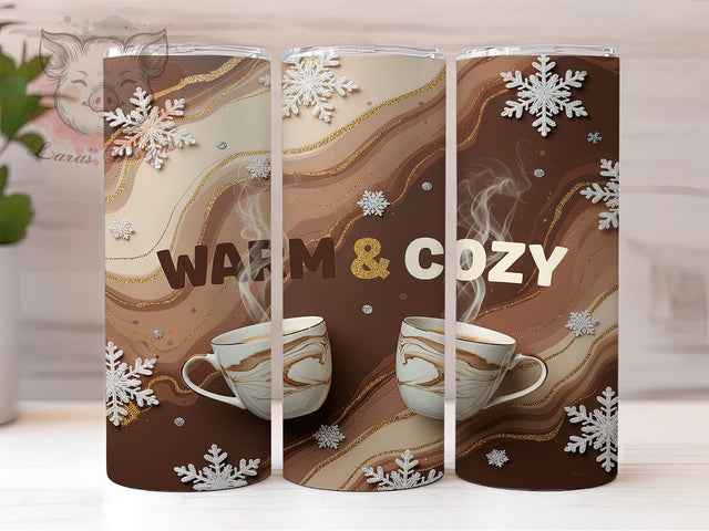 Winter Cozy Coffee Snowflake Tumbler, Snowflake Cozy Wrap, Warm & Cozy Sublimation, 20oz Coffee Tumbler, Festive Snowflake Art, Seasonal Cozy Mug, Whimsical Winter Cup Sublimation Lara' s Designs 