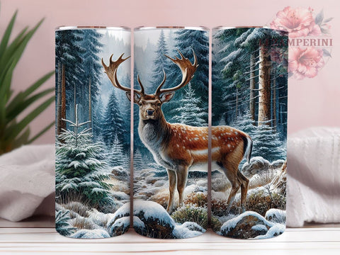 Winter Deer 20oz Tumbler Wrap PNG, Christmas Reindeer Tumbler Png, Straight & Tapered Tumbler Wrap, Instant Digital Download Sublimation Li Zamperini 