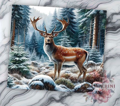 Winter Deer 20oz Tumbler Wrap PNG, Christmas Reindeer Tumbler Png, Straight & Tapered Tumbler Wrap, Instant Digital Download Sublimation Li Zamperini 