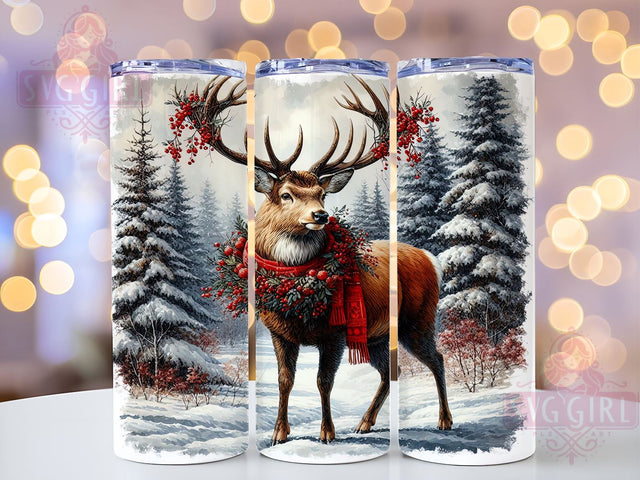 Winter Deer 20oz Tumbler Wrap Sublimation Design, Straight Tapered Tumbler Wrap, Christmas Reindeer Tumbler Png, Instant Digital Download Sublimation SvggirlplusArt 