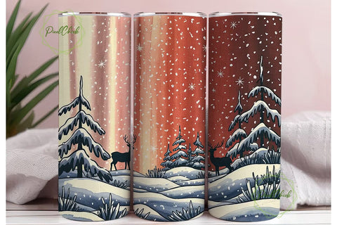 Winter Deer Forest Tumbler Wrap PNG Sublimation PixelChick 