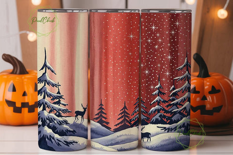 Winter Deer Forest Tumbler Wrap PNG Sublimation PixelChick 