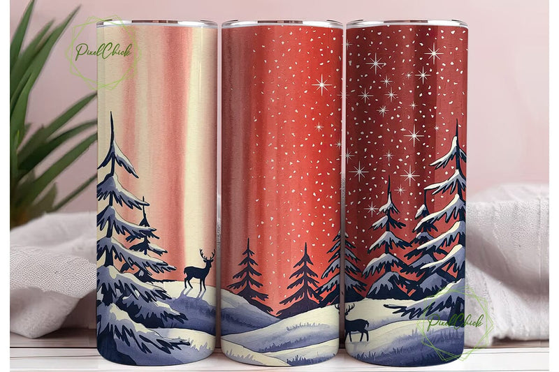Winter Deer Forest Tumbler Wrap PNG Sublimation PixelChick 