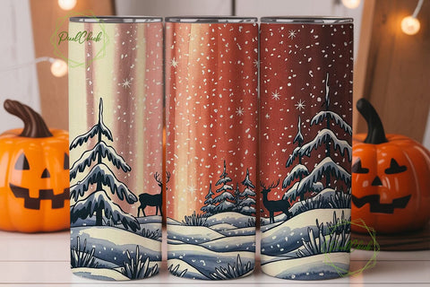Winter Deer Forest Tumbler Wrap PNG Sublimation PixelChick 