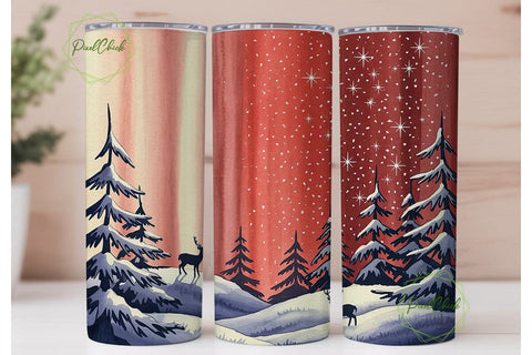 Winter Deer Forest Tumbler Wrap PNG Sublimation PixelChick 