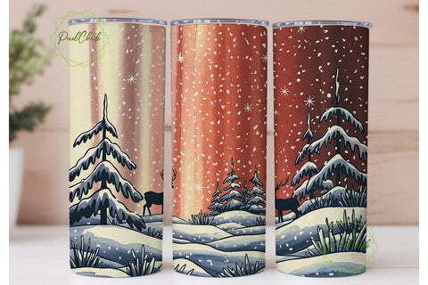 Winter Deer Forest Tumbler Wrap PNG Sublimation PixelChick 