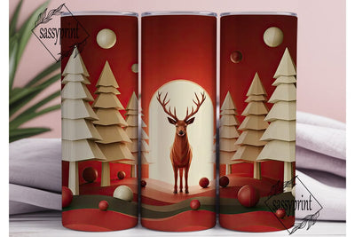 Winter Deer Forest Tumbler Wrap PNG Sublimation sassyprint 