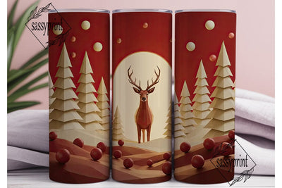 Winter Deer Forest Tumbler Wrap PNG Sublimation sassyprint 