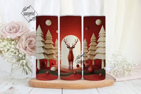 Winter Deer Forest Tumbler Wrap PNG Sublimation sassyprint 