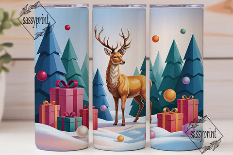 Winter Deer Gift Boxes 20oz Tumbler Wrap Sublimation sassyprint 